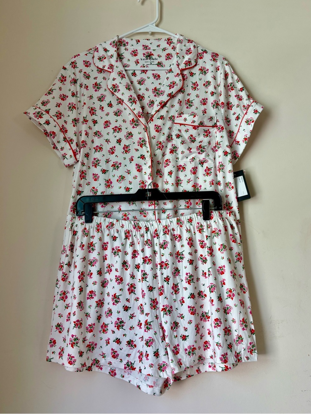 NWT Kate Spade Floral White 2PC Pajama Set Short Sleeve Shorts Women’s XL